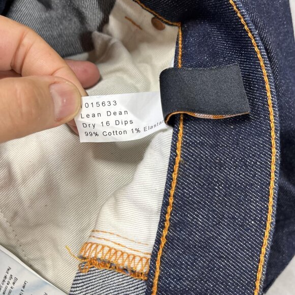 Nudie Jeans Co Lean Dean Jeans Mens 36x32 Dark Indigo Dry 16 Dips Made in Italy - Picture 11 of 16